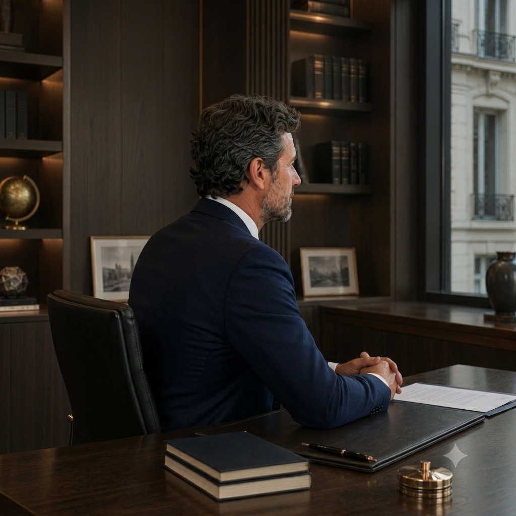 Dirigeant observant la ville depuis son bureau